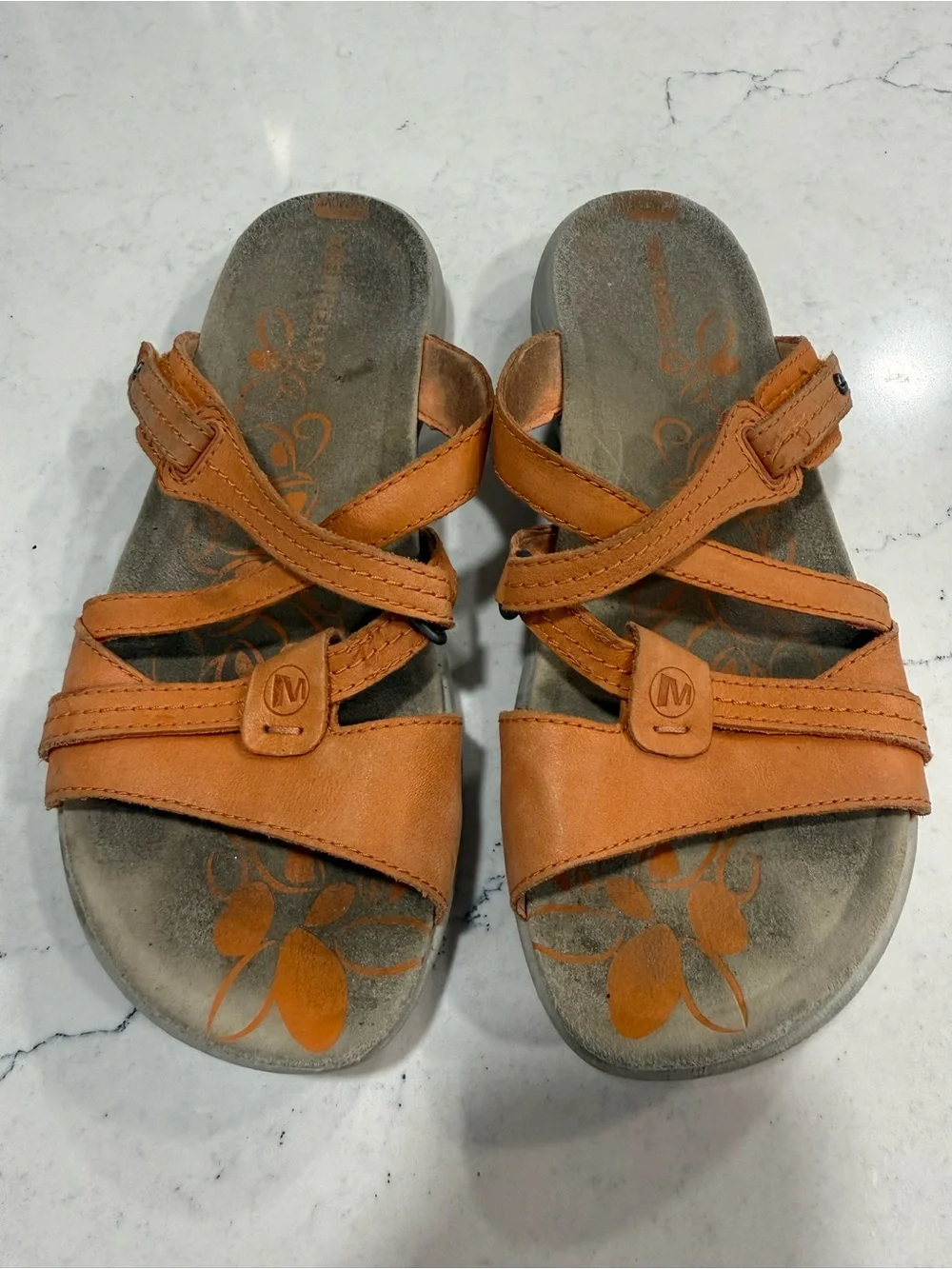 Merrell Women's Casual Orange Leather Slide Sandals 8
